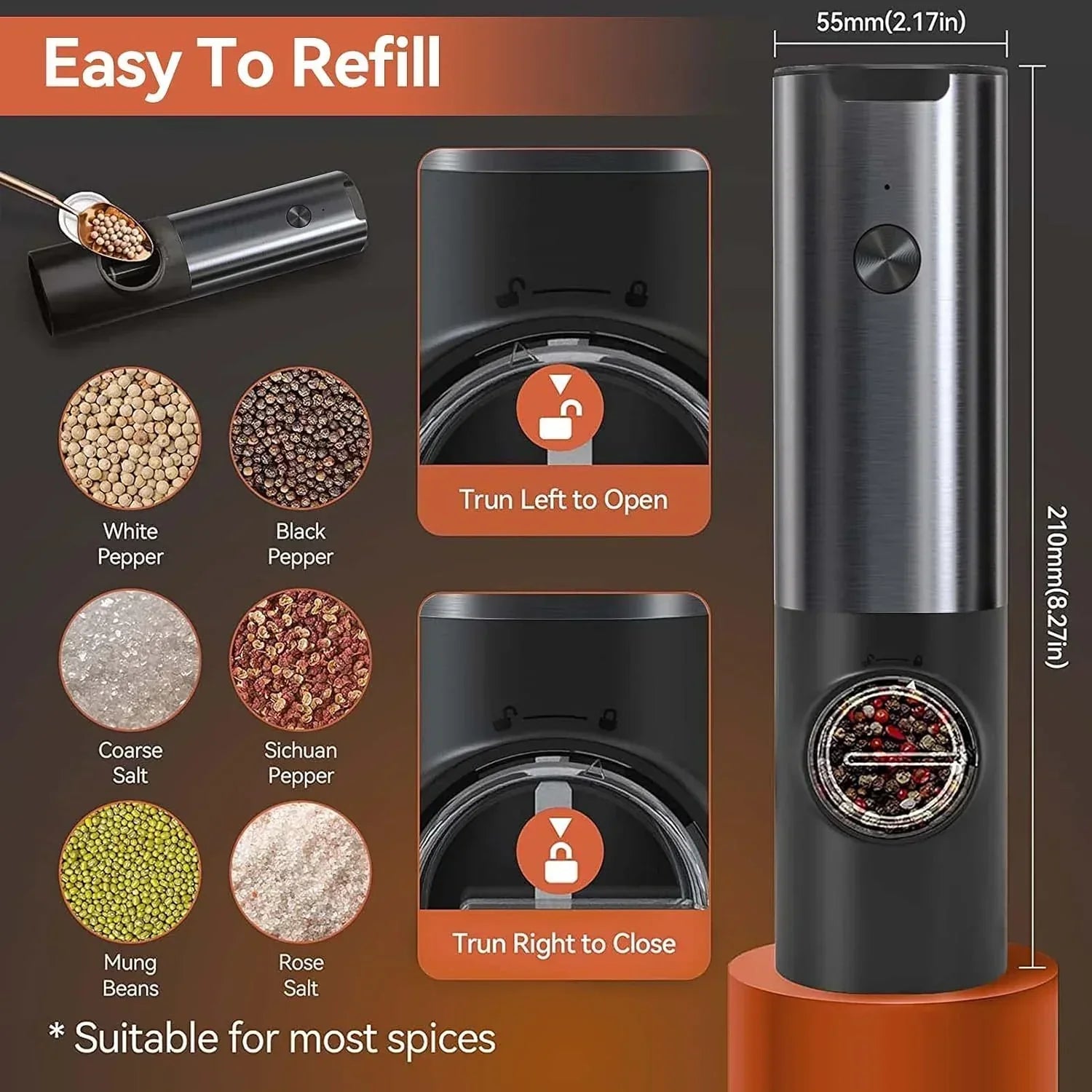 Grindelle - Rechargeable Electric Salt and Pepper Grinder