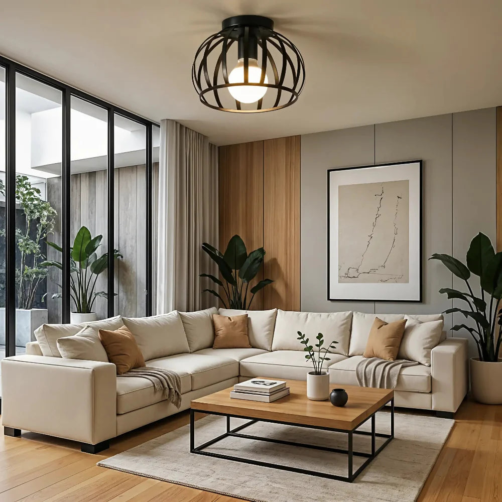 Vintage Black Metal Industrial Ceiling Light by Luminara