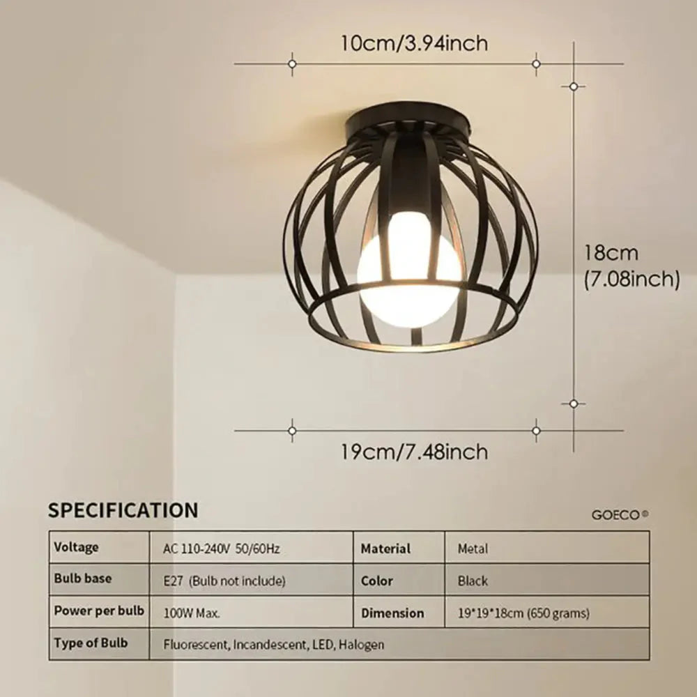 Vintage Black Metal Industrial Ceiling Light by Luminara