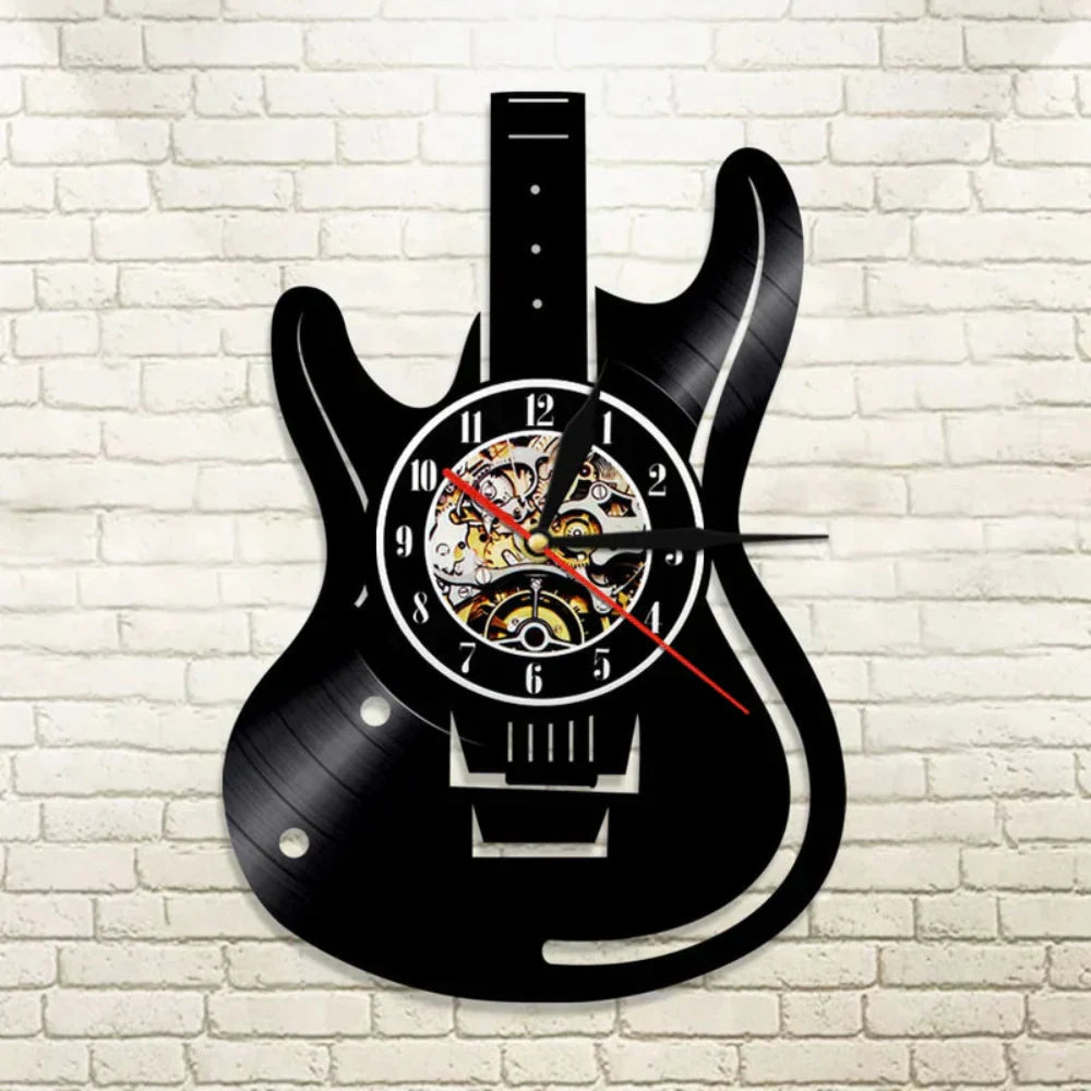 StrumTime - LED Wall Clock with Guitar Vinyl Design
