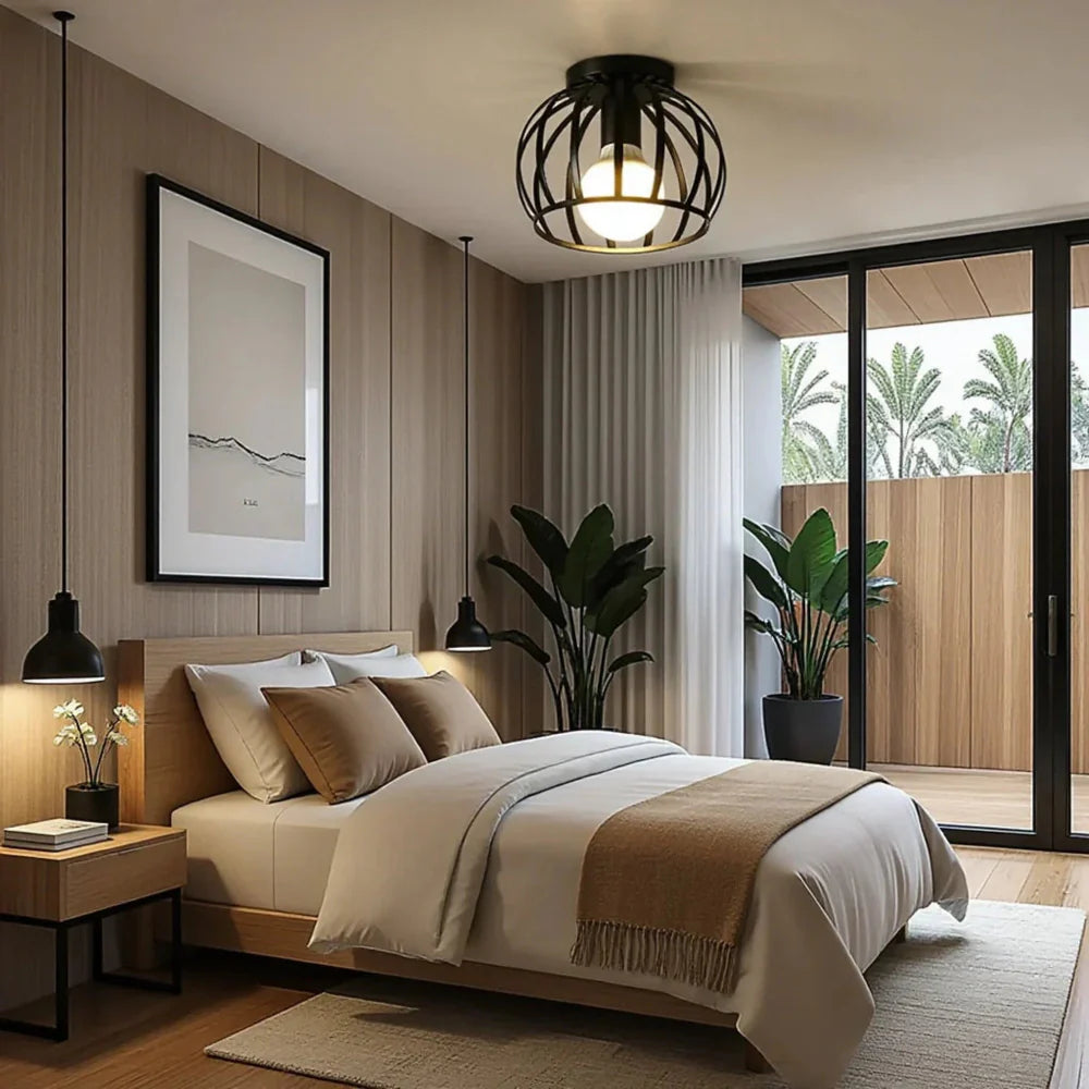 Vintage Black Metal Industrial Ceiling Light by Luminara