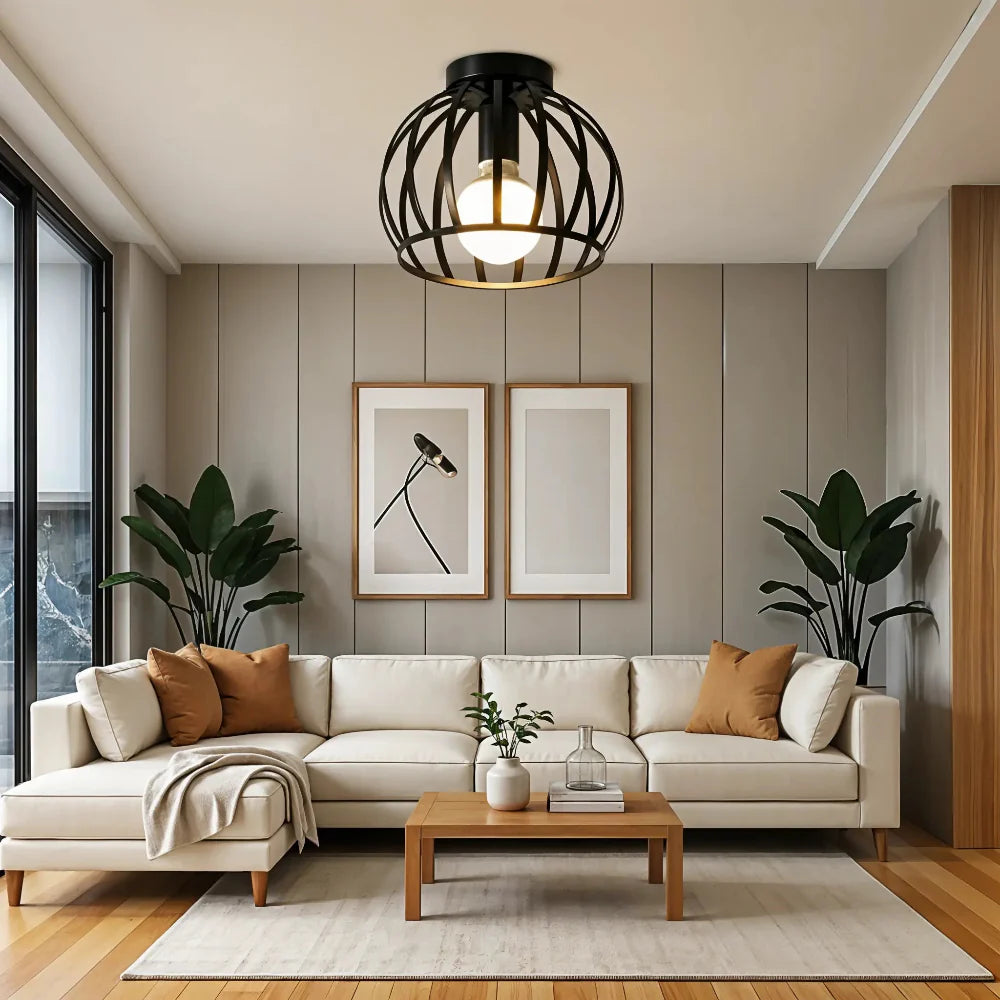 Vintage Black Metal Industrial Ceiling Light by Luminara