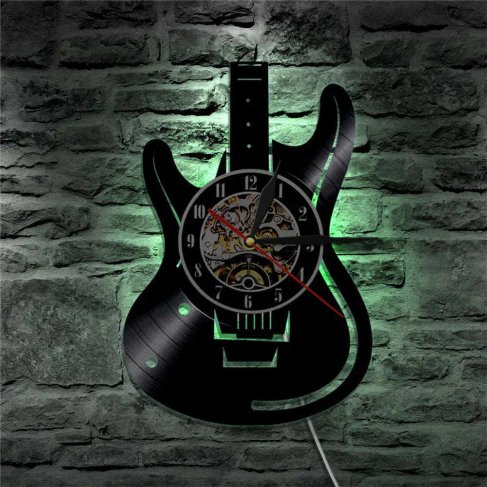 StrumTime - LED Wall Clock with Guitar Vinyl Design