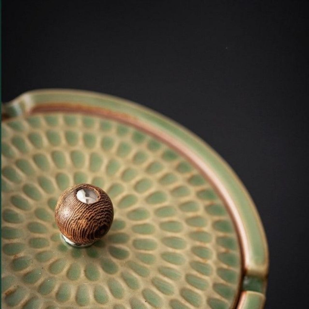 ZenFlame - Artisan Ceramic Ashtray with Wooden Lid