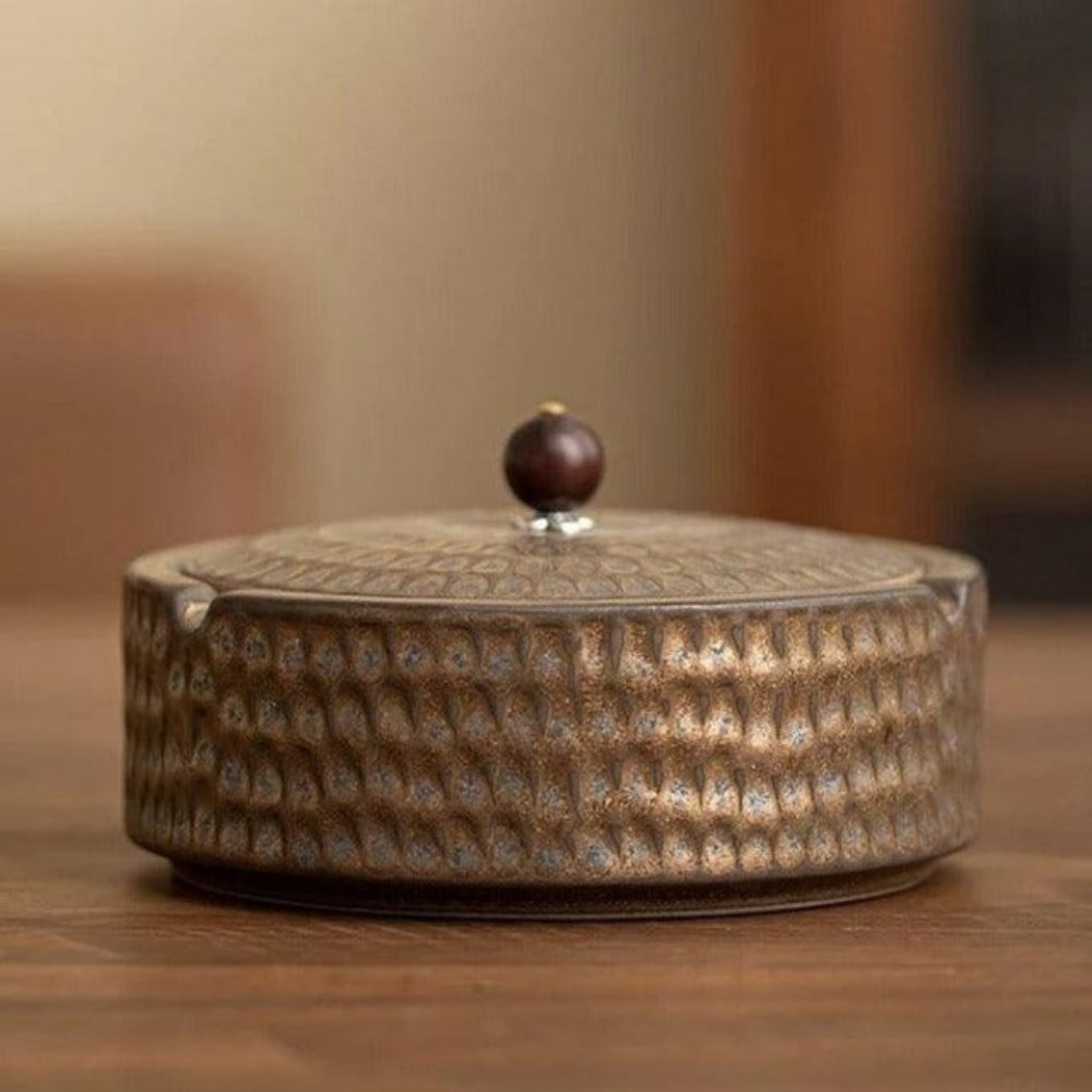 ZenFlame - Artisan Ceramic Ashtray with Wooden Lid