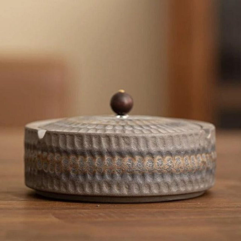 ZenFlame - Artisan Ceramic Ashtray with Wooden Lid